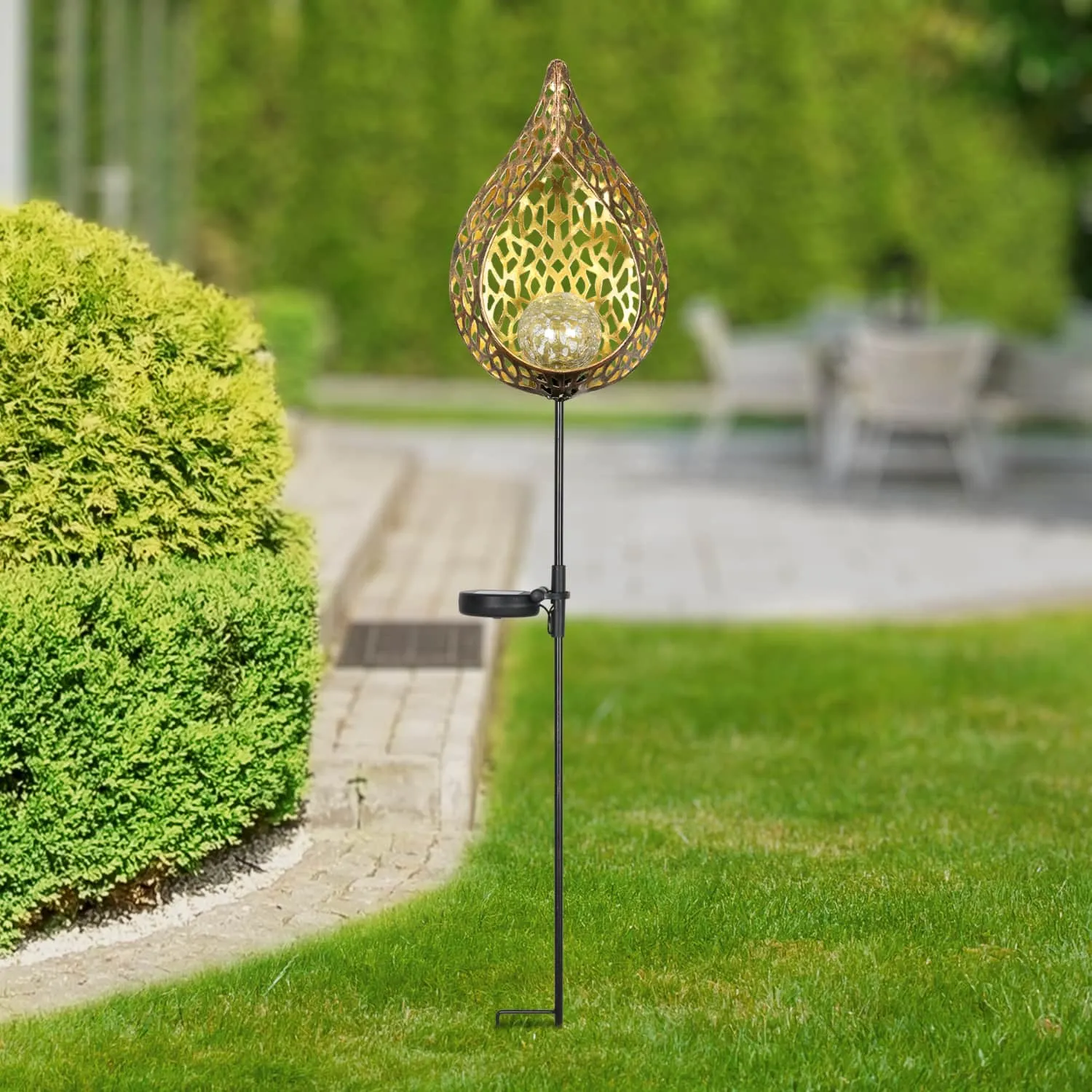 Solar Metal Filigree Full Flame Torch Garden Stake, 6.5 by 35.5 Inches