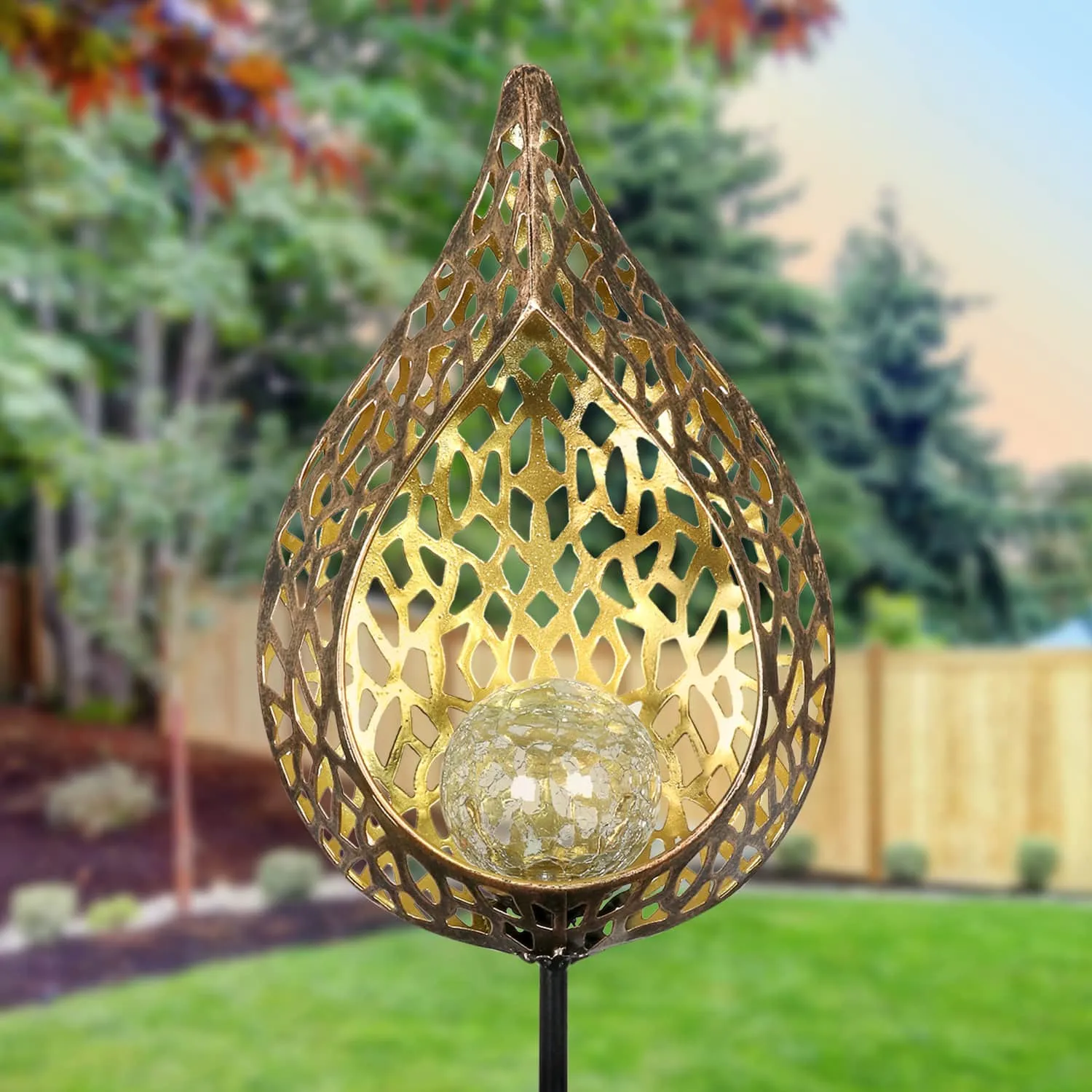 Solar Metal Filigree Full Flame Torch Garden Stake, 6.5 by 35.5 Inches