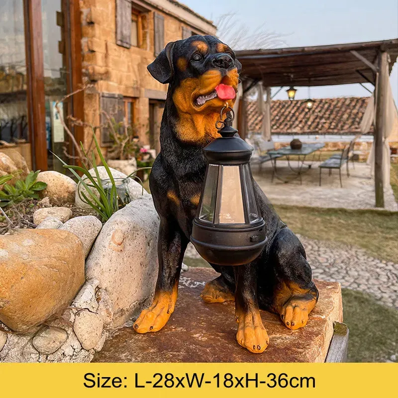 Solar-Powered Outdoor Resin Dog Statue Lamp