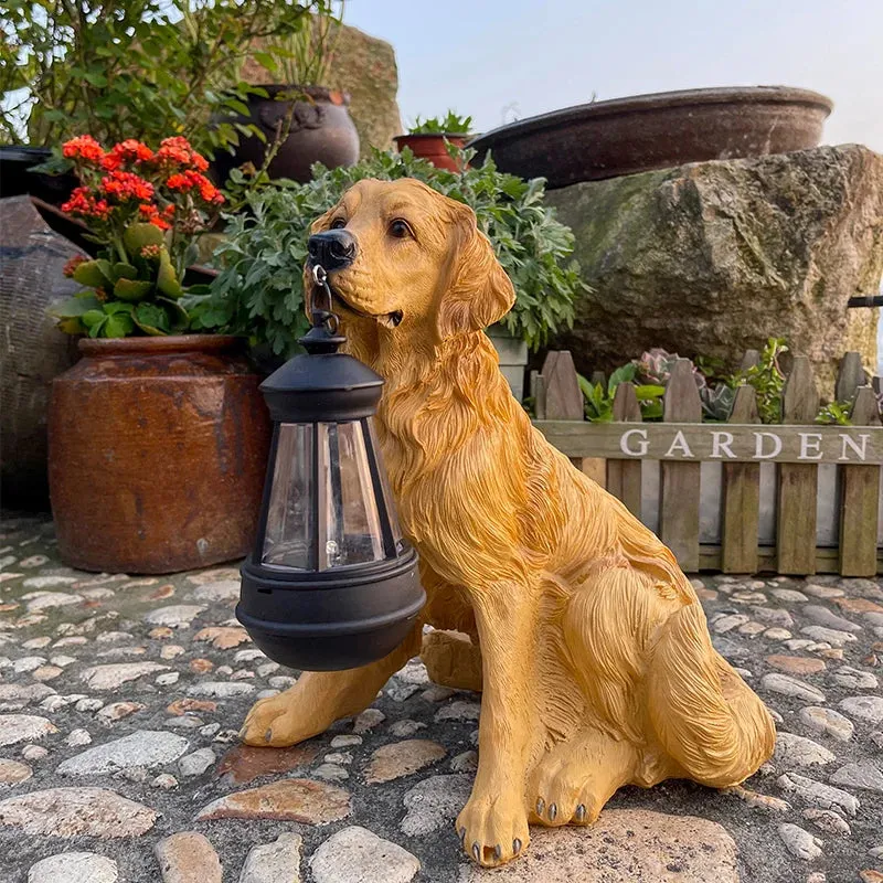 Solar-Powered Outdoor Resin Dog Statue Lamp