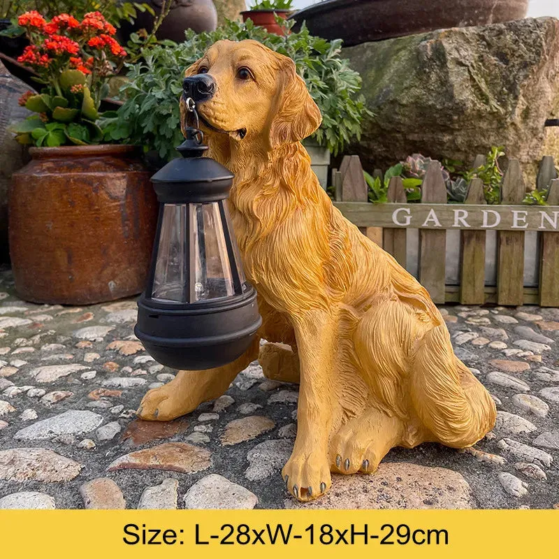 Solar-Powered Outdoor Resin Dog Statue Lamp