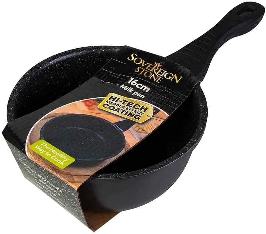 Sovereign Stone Non-Stick Milk Pan (16cm) Marble Effect Stainless Steel Saucepan