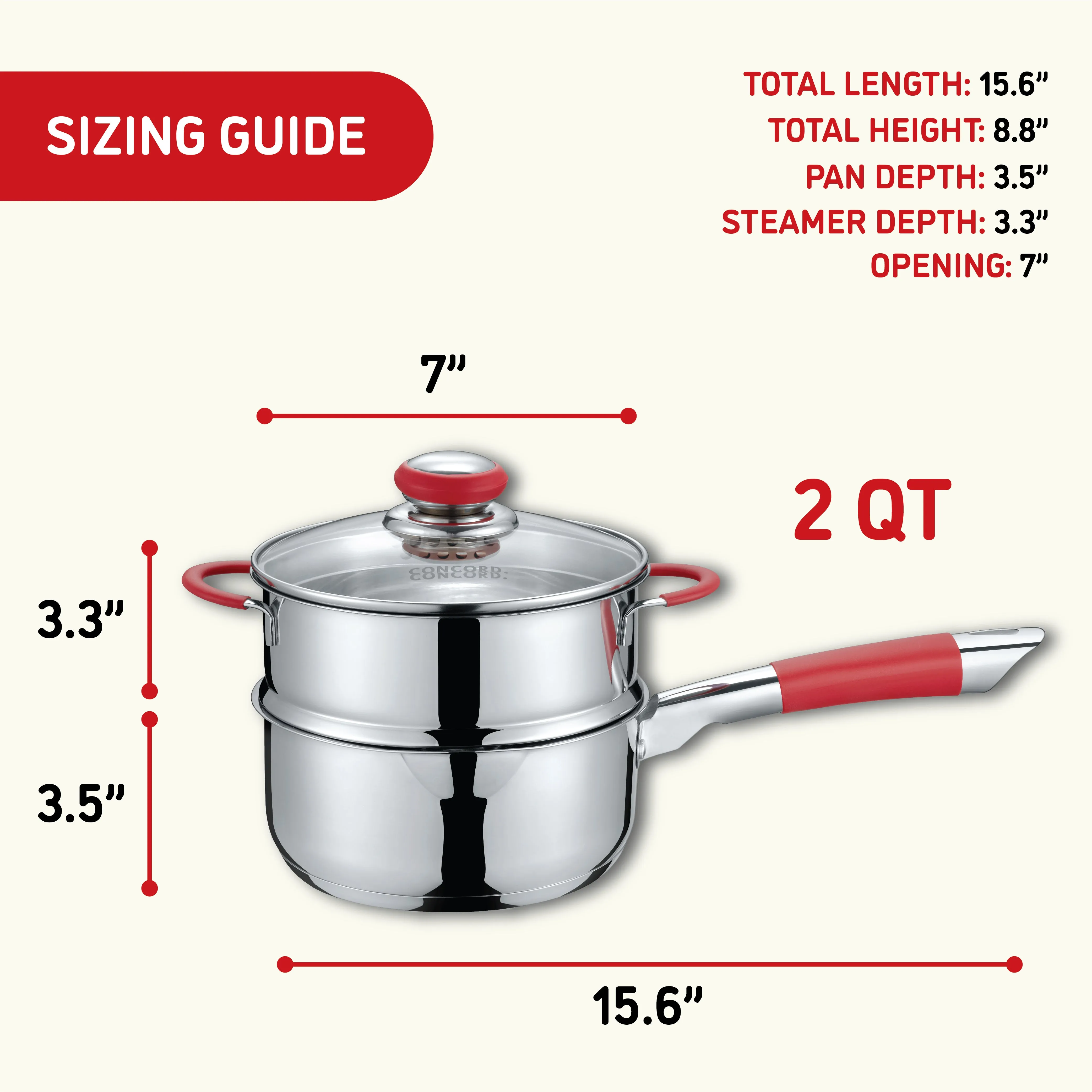 Stainless Steel SIMPLE POUR Saucepan with Steamer Tier