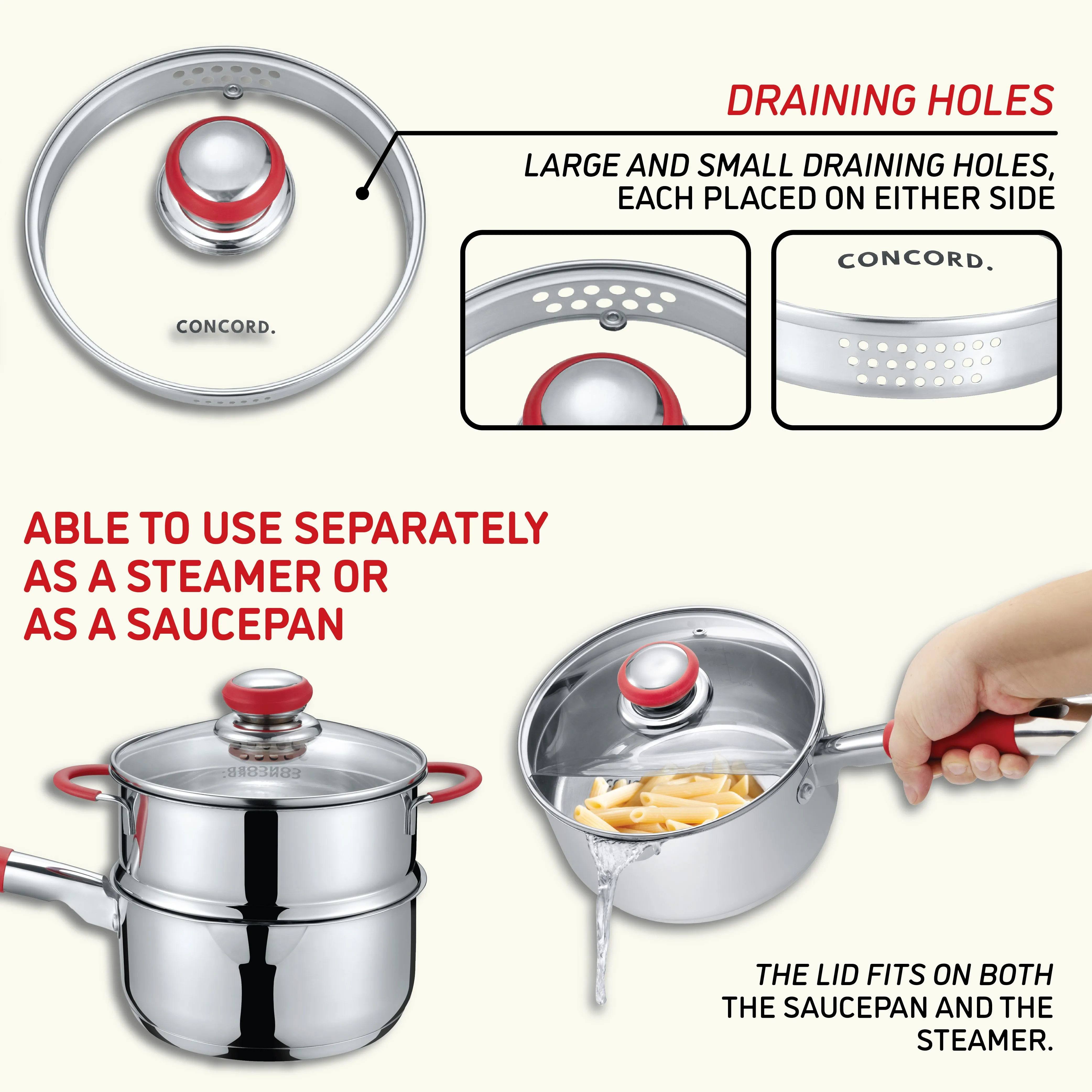 Stainless Steel SIMPLE POUR Saucepan with Steamer Tier