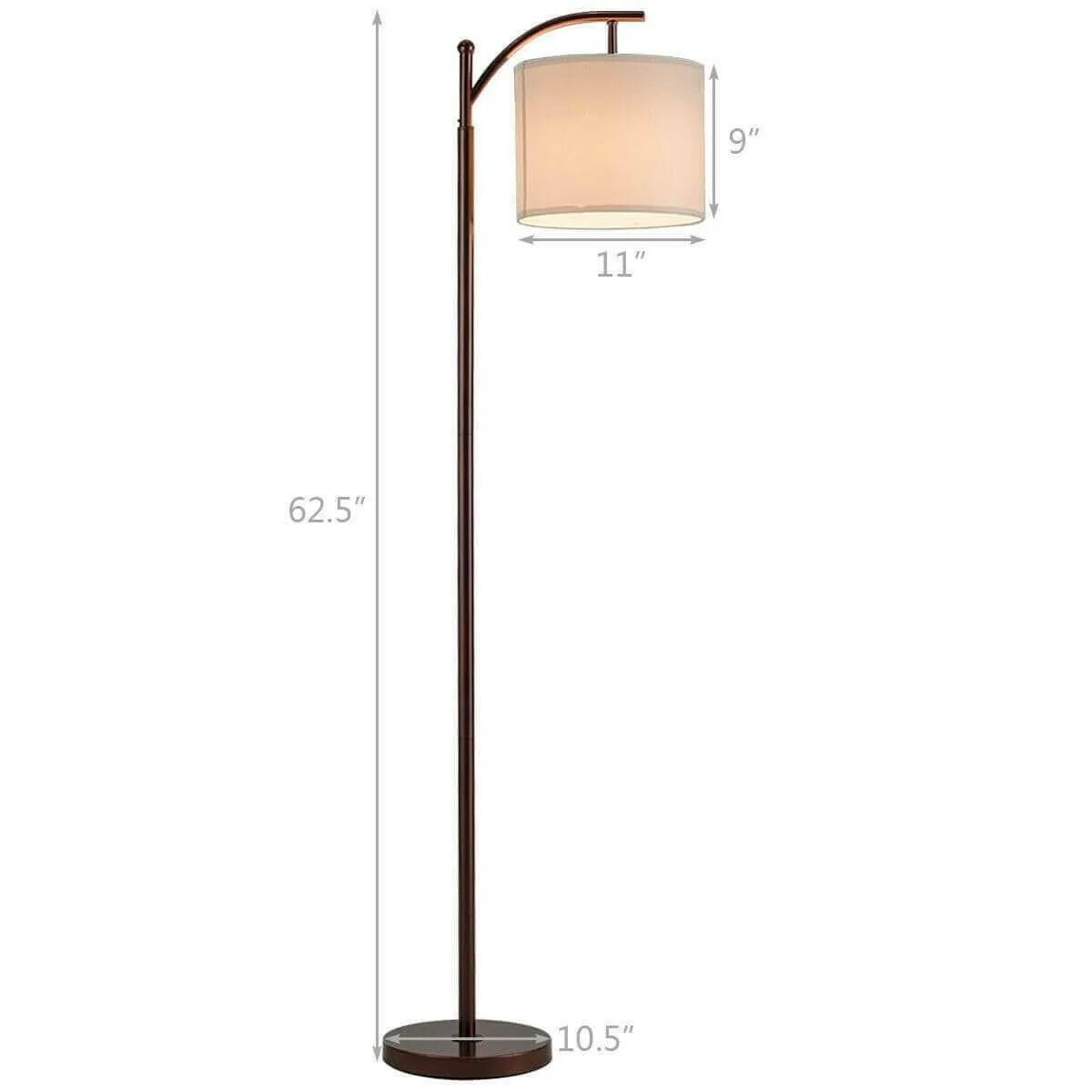 Standing Industrial Arc Light with Hanging Lamp Shade Bedroom