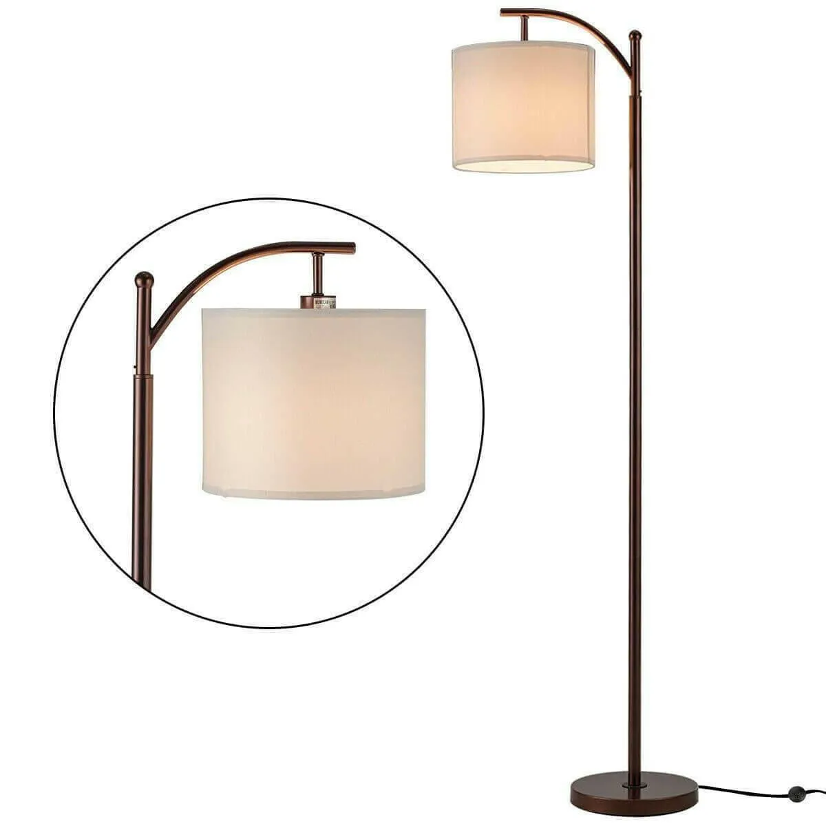 Standing Industrial Arc Light with Hanging Lamp Shade Bedroom