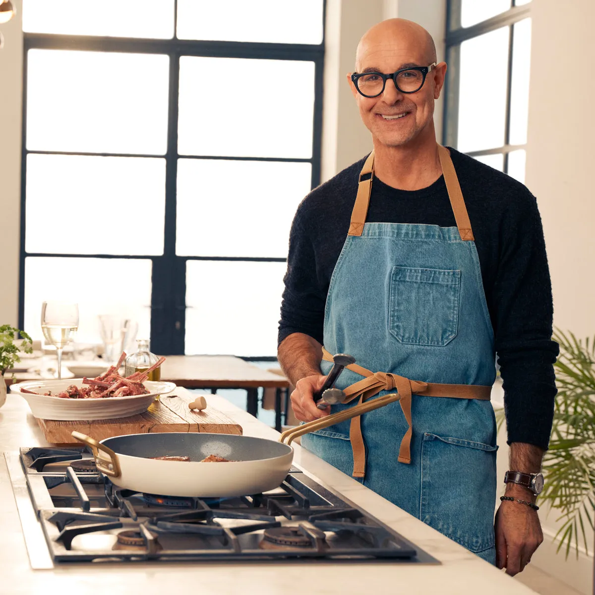 Stanley Tucci™ Ceramic Nonstick 4-Piece Chef Set with the Tucci Cookbook | Carrara White