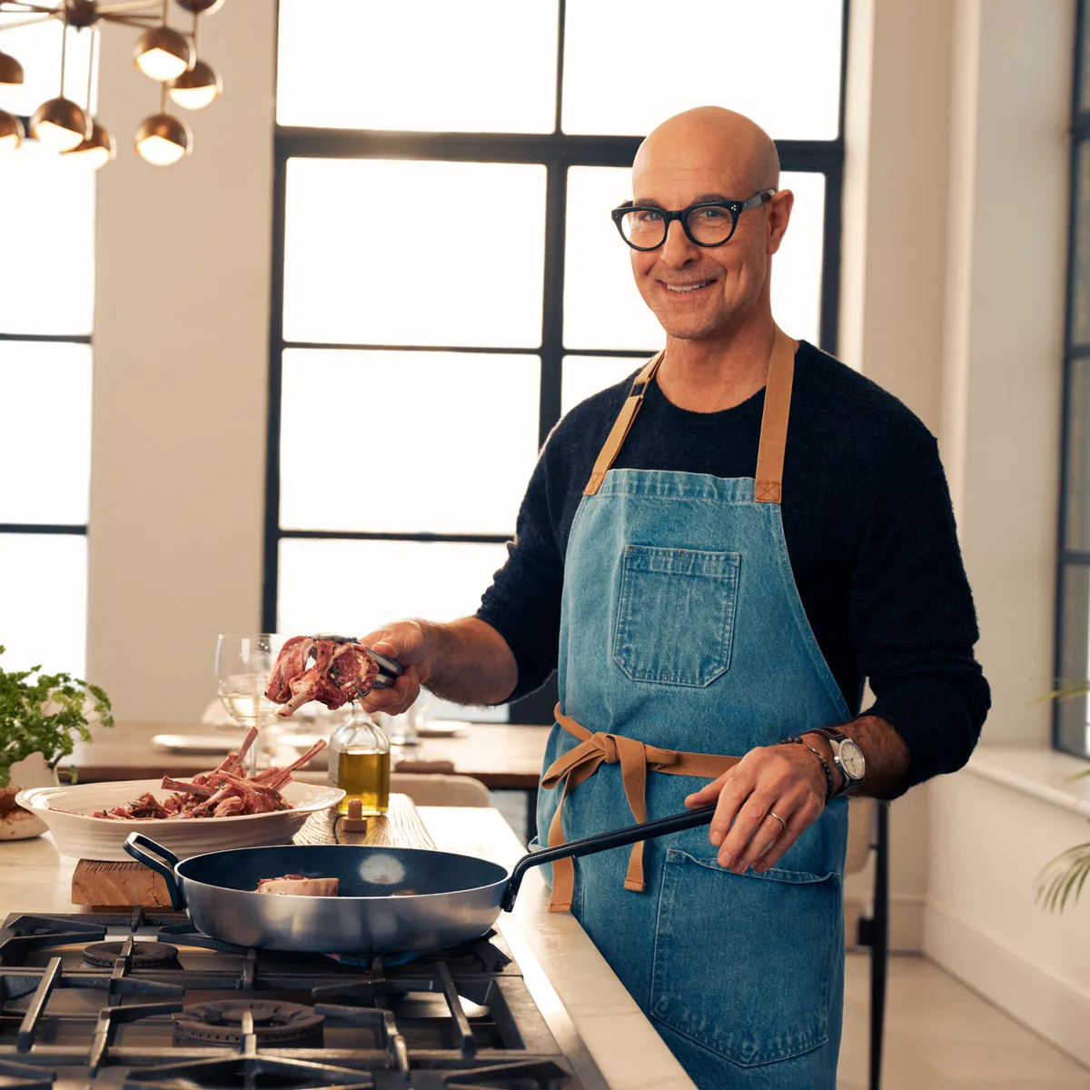 Stanley Tucci™ Stainless Steel Ceramic Nonstick 4-Piece Essentials Cookware Set with The Tucci Cookbook | Black Handles