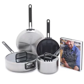 Stanley Tucci™ Stainless Steel Ceramic Nonstick 6-Piece Cookware Set with The Tucci Cookbook