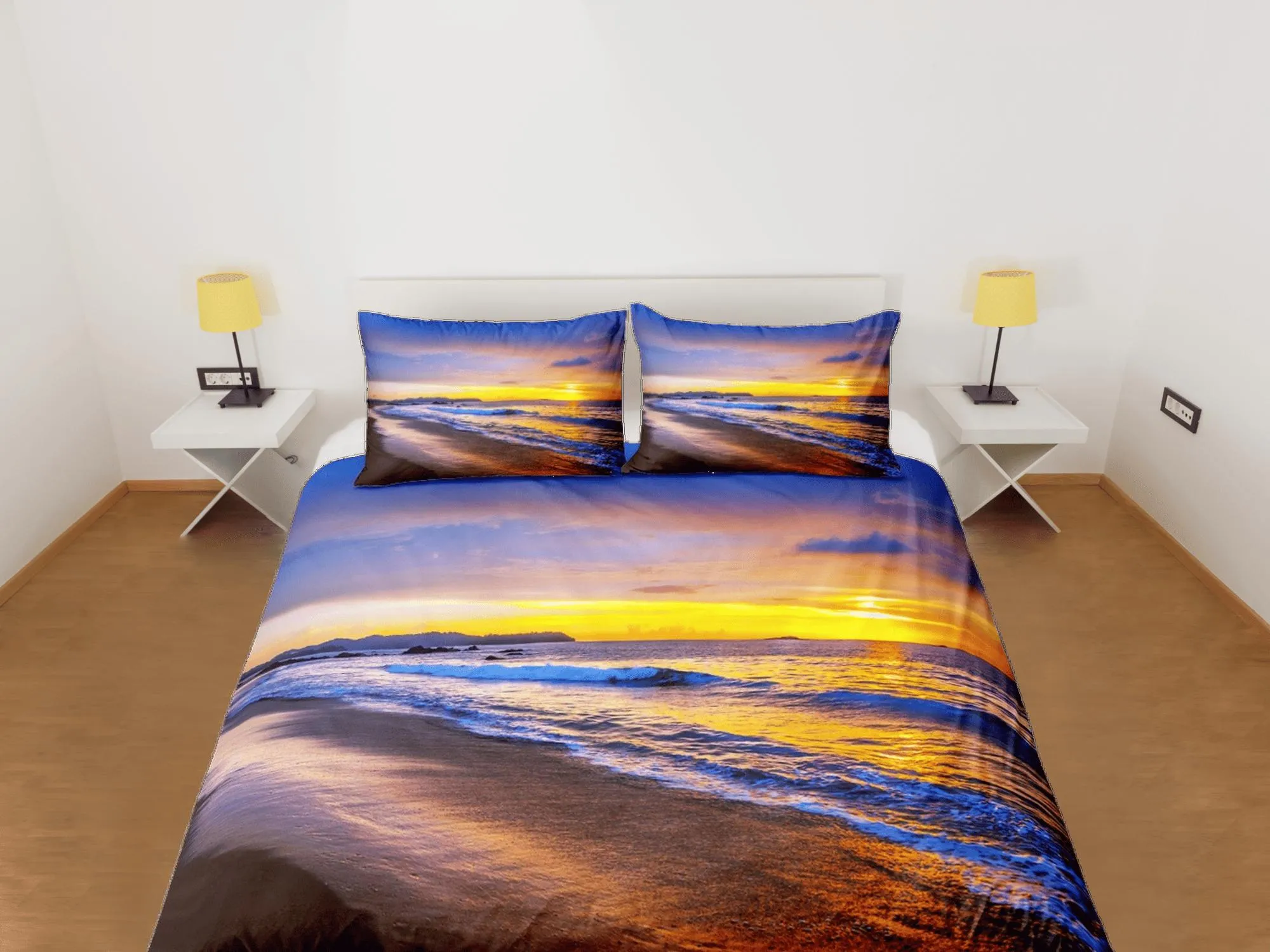 Sunset in seashore coastal grandma duvet cover nautical bedding set full queen king, aesthetic beach room decor, ocean lover gift seaman