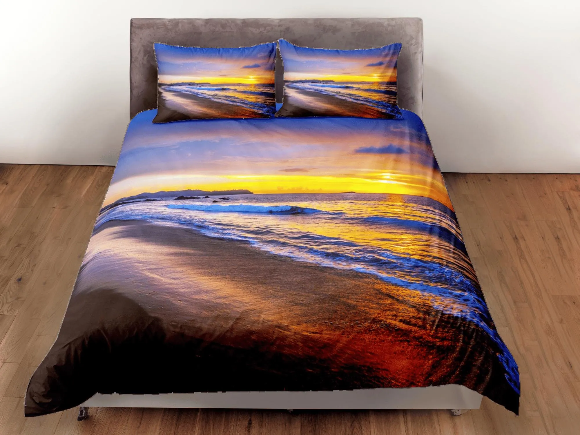 Sunset in seashore coastal grandma duvet cover nautical bedding set full queen king, aesthetic beach room decor, ocean lover gift seaman