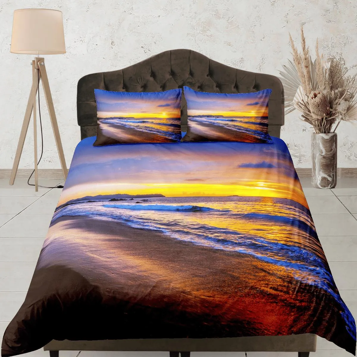 Sunset in seashore coastal grandma duvet cover nautical bedding set full queen king, aesthetic beach room decor, ocean lover gift seaman