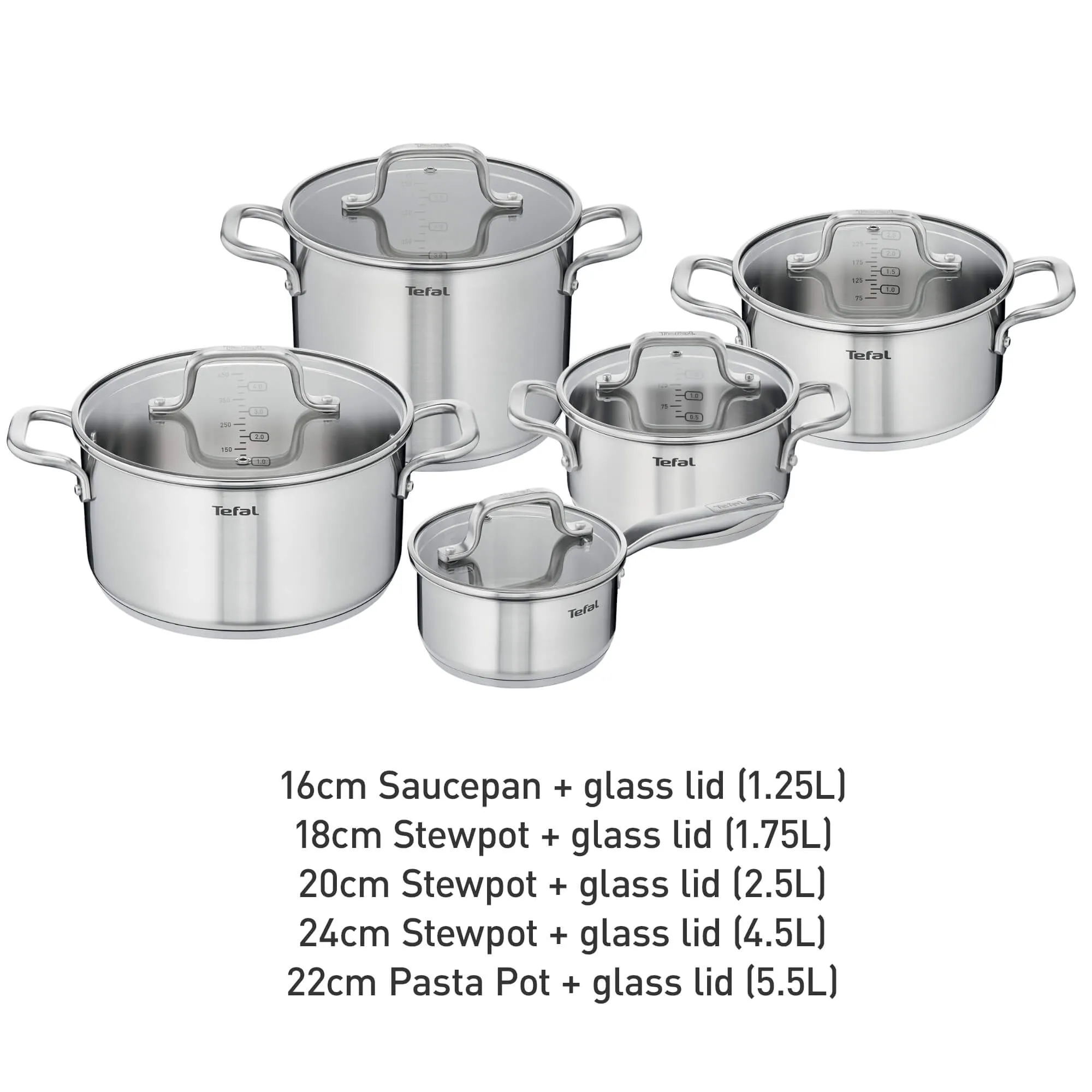 Tefal Virtuoso Induction Stainless Steel Uncoated 5pc Set