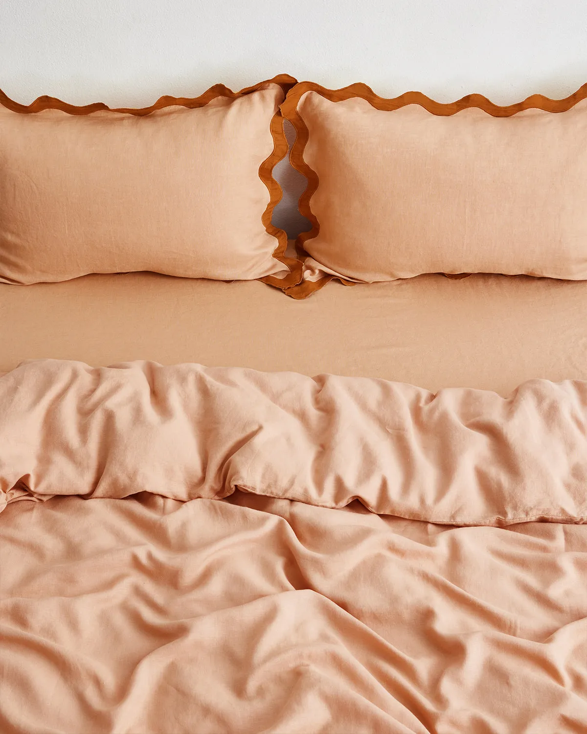 Terracotta & Rust 100% French Flax Linen Scalloped Pillowcases (Set of Two)