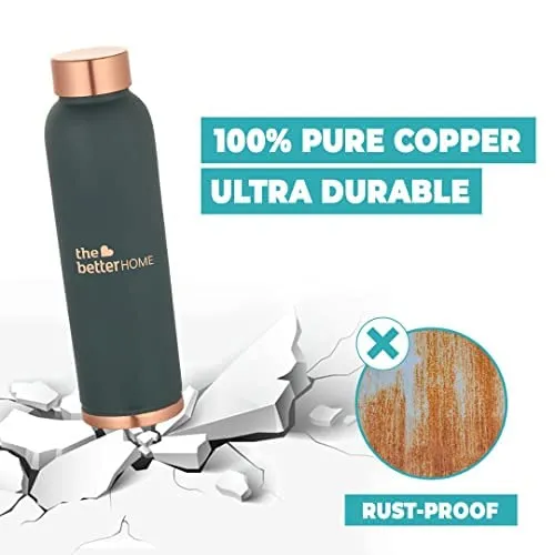 The Better Home 100% Pure Copper Water Bottle 1 Litre, Teal & Savya Home HA Saucepan with Stainless Steel Lid, Stove & Induction Cookware (16cm, 1 Litre) (Green)