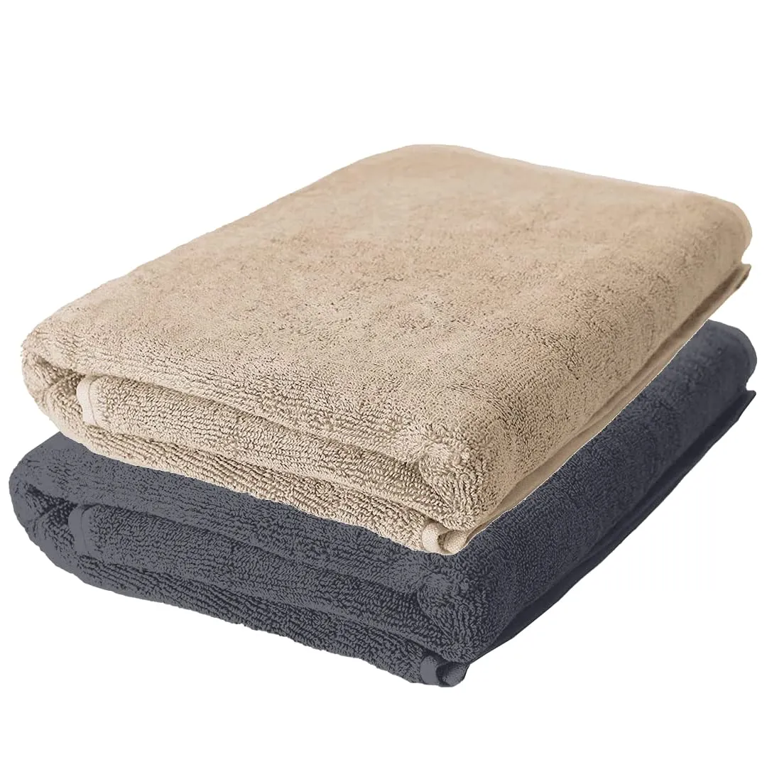 The Better Home Bamboo Bath Towel for Men & Women | 450GSM Bamboo Towel | Ultra Soft, Hyper Absorbent & Anti Odour Bathing Towel | 27x54 inches (Pack of 2, Beige   Dark Grey)