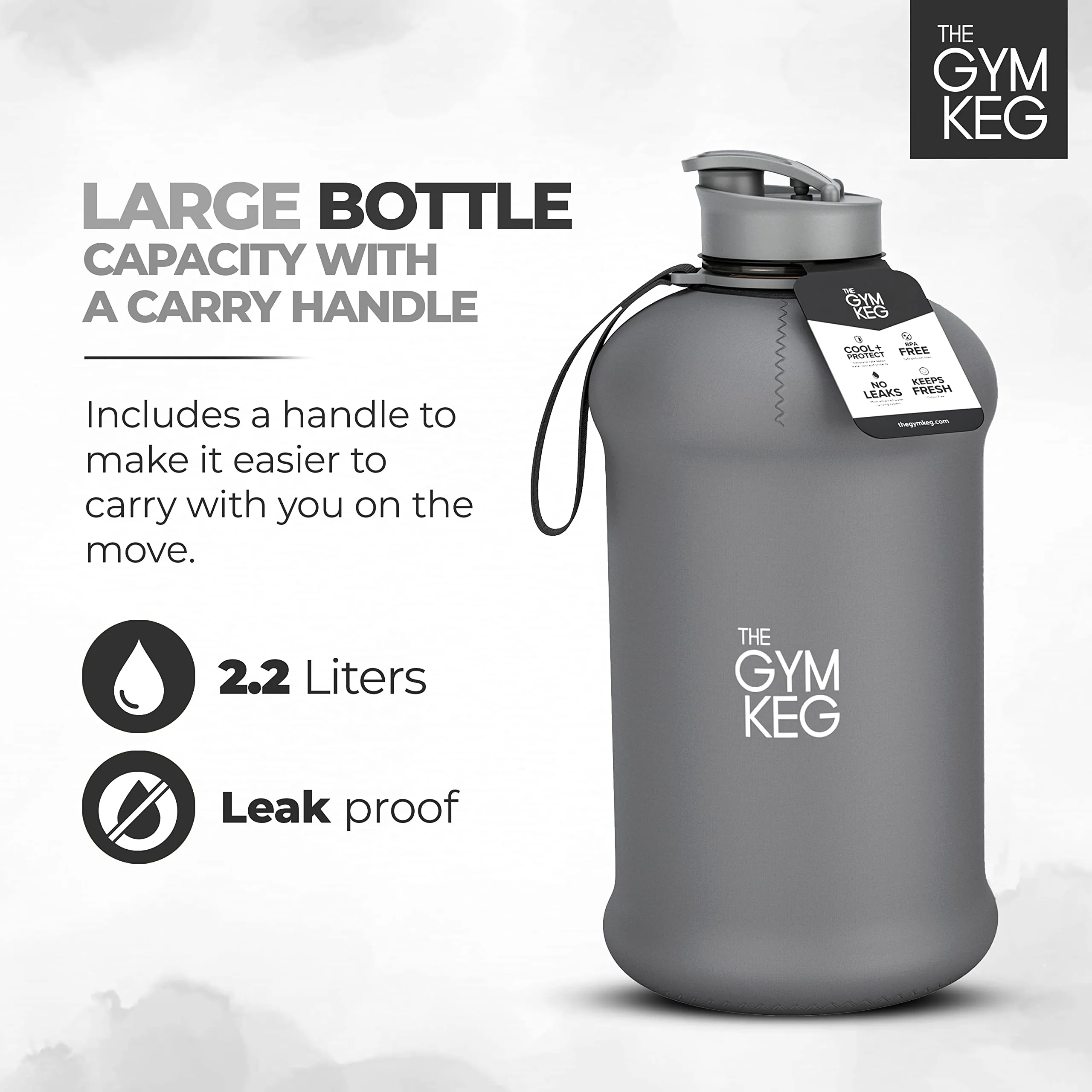 THE GYM KEG Sports Water Bottle (2.2 L) Insulated | Half Gallon | Carry Handle | Big Water