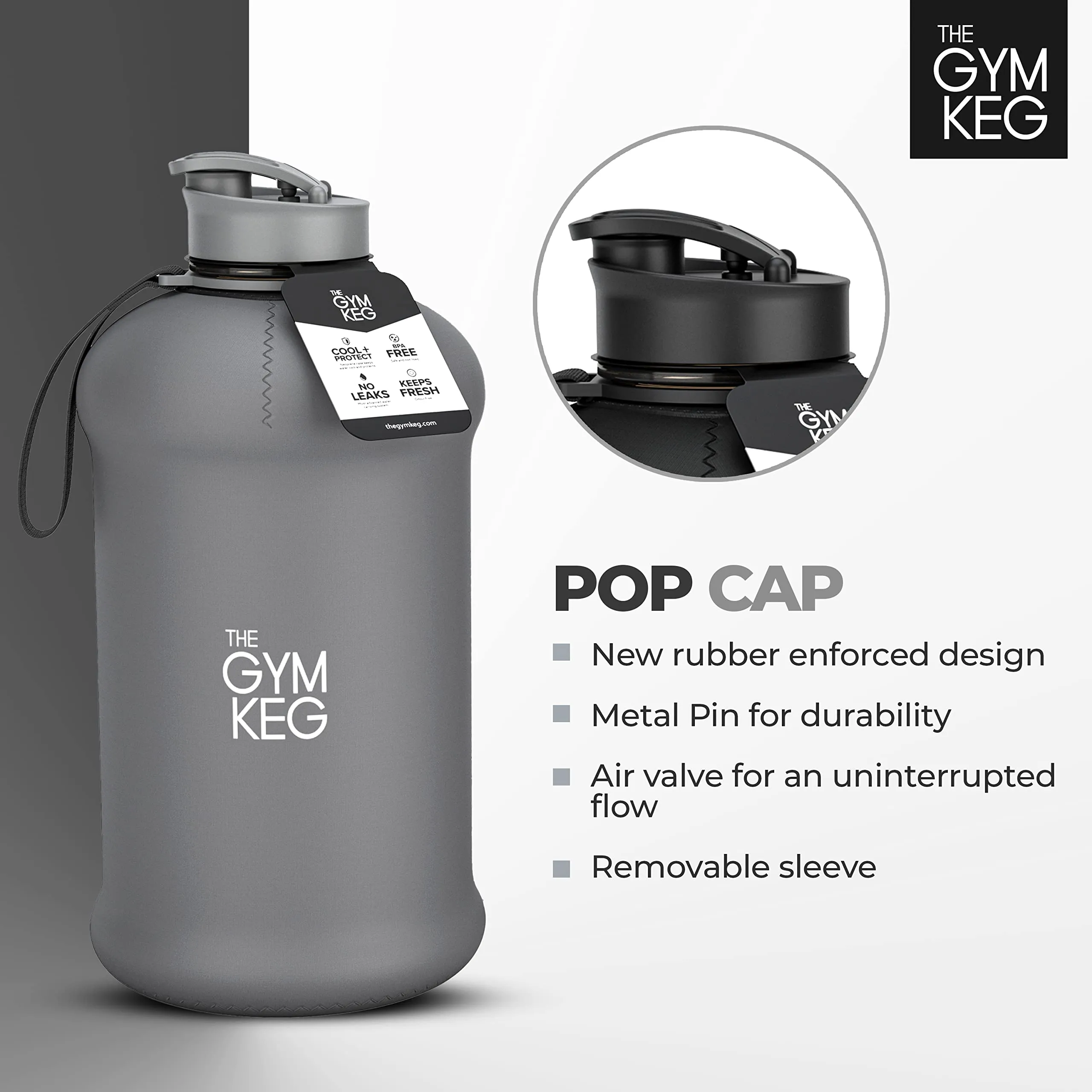 THE GYM KEG Sports Water Bottle (2.2 L) Insulated | Half Gallon | Carry Handle | Big Water