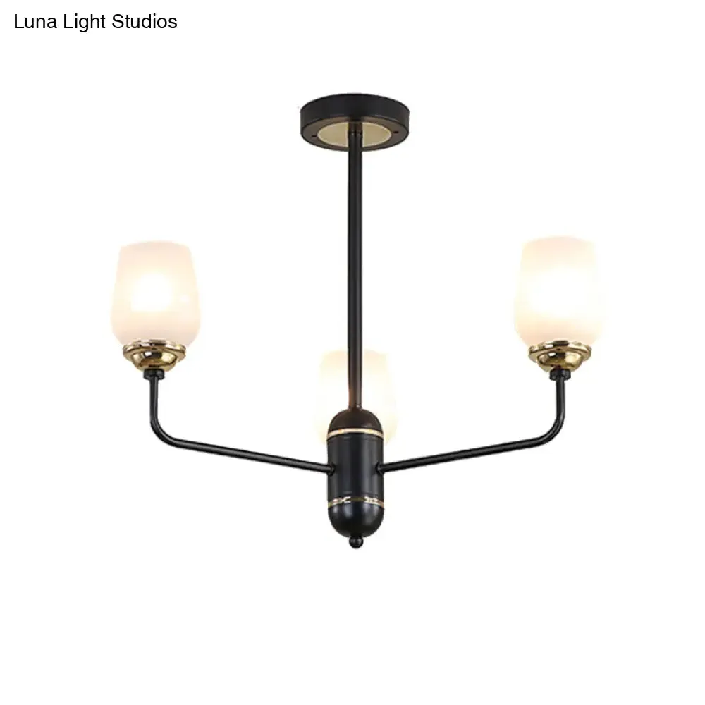 Traditional Black Cup Shape Chandelier with Clear Glass: 3/6/8 Lights, Pendant Light Fixture for Living Room