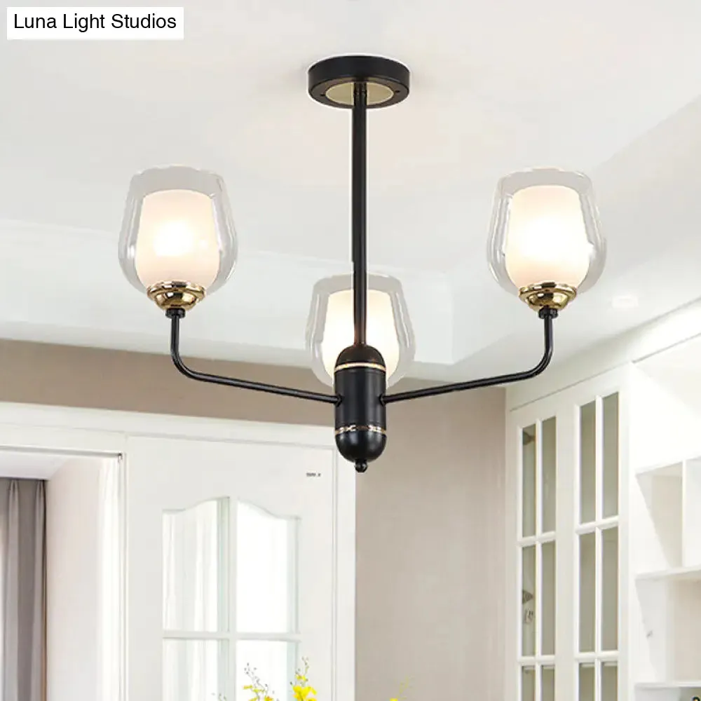 Traditional Black Cup Shape Chandelier with Clear Glass: 3/6/8 Lights, Pendant Light Fixture for Living Room