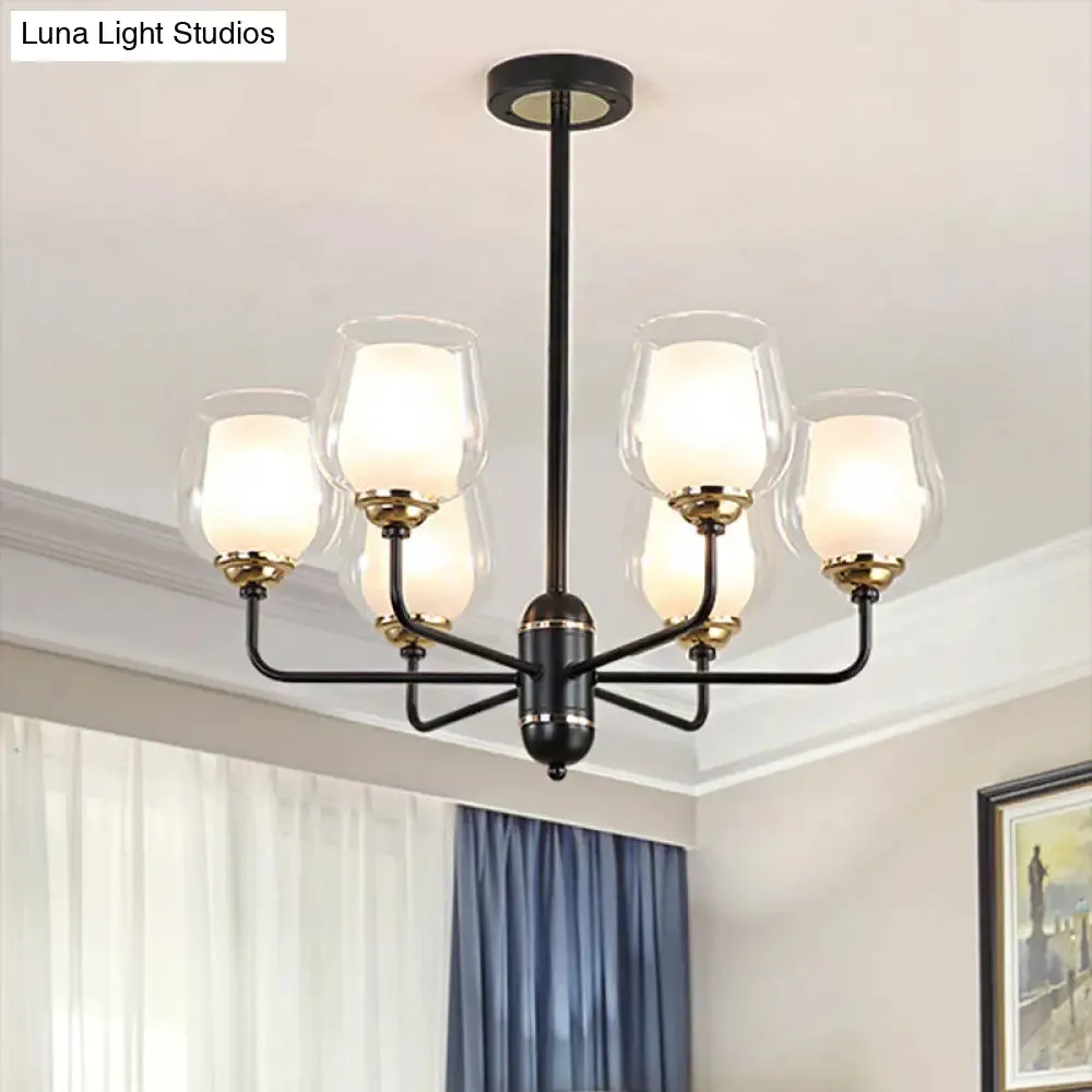 Traditional Black Cup Shape Chandelier with Clear Glass: 3/6/8 Lights, Pendant Light Fixture for Living Room