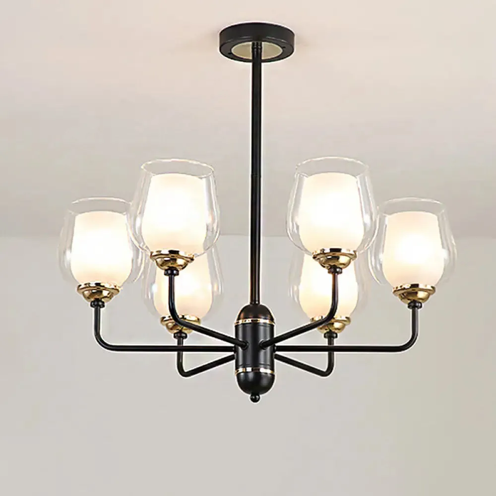 Traditional Black Cup Shape Chandelier with Clear Glass: 3/6/8 Lights, Pendant Light Fixture for Living Room