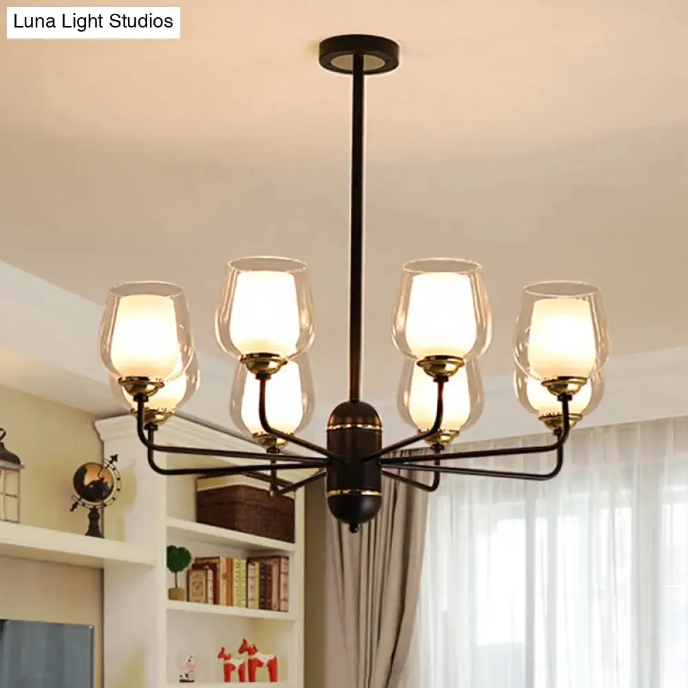 Traditional Black Cup Shape Chandelier with Clear Glass: 3/6/8 Lights, Pendant Light Fixture for Living Room