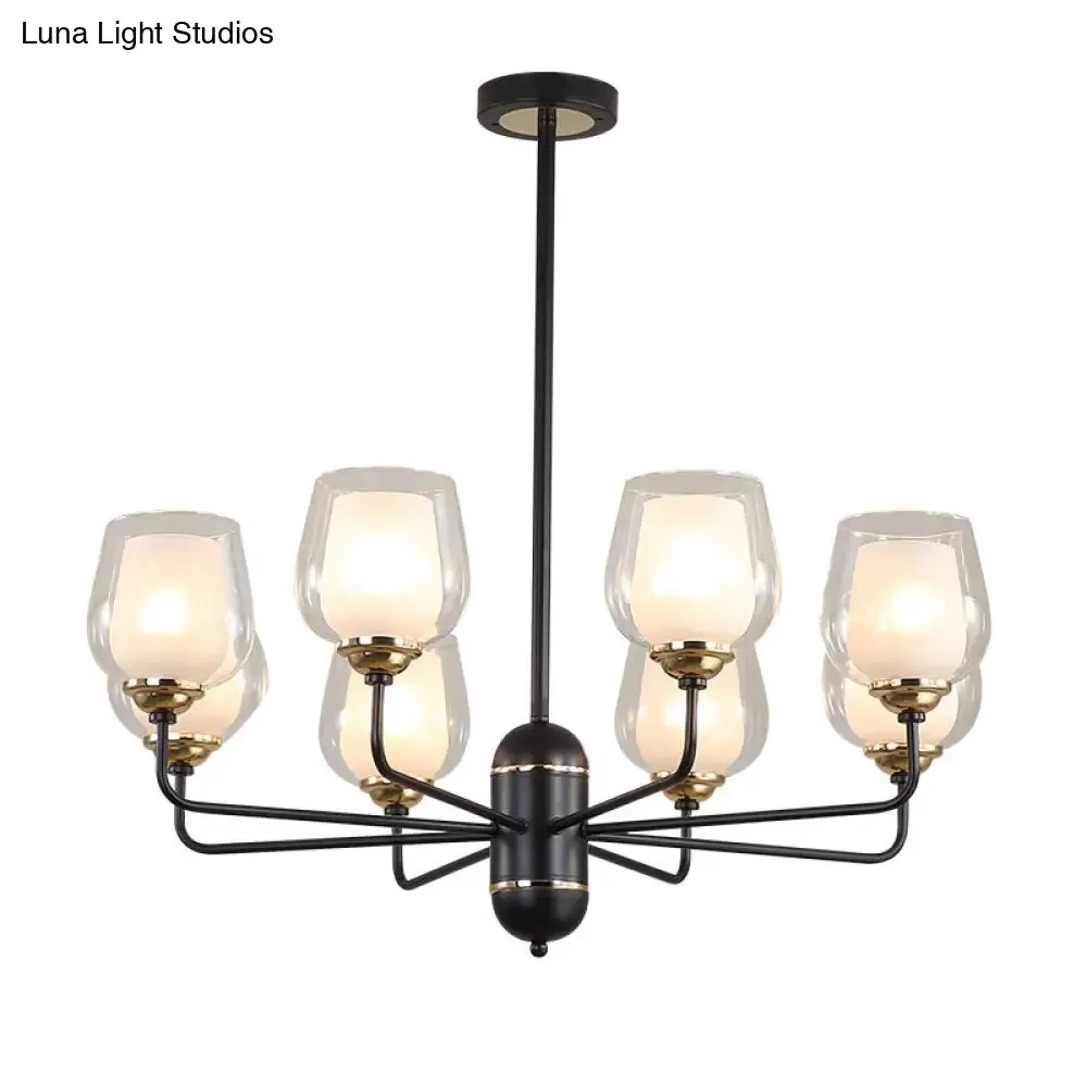 Traditional Black Cup Shape Chandelier with Clear Glass: 3/6/8 Lights, Pendant Light Fixture for Living Room