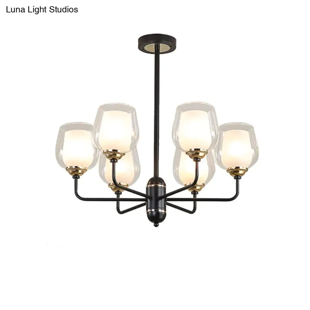 Traditional Black Cup Shape Chandelier with Clear Glass: 3/6/8 Lights, Pendant Light Fixture for Living Room