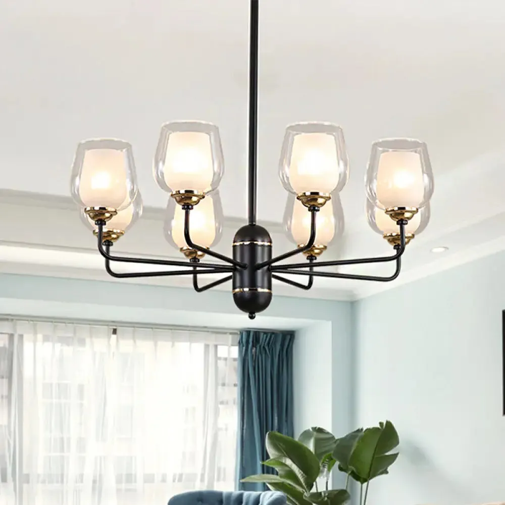 Traditional Black Cup Shape Chandelier with Clear Glass: 3/6/8 Lights, Pendant Light Fixture for Living Room