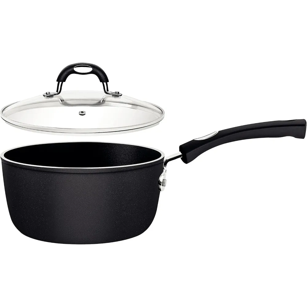 Tramontina Brazil  Monaco Induction 18cm 2L Black Aluminum Saucepan with Interior and Exterior Starflon Premium PFOA Free Nonstick Coating