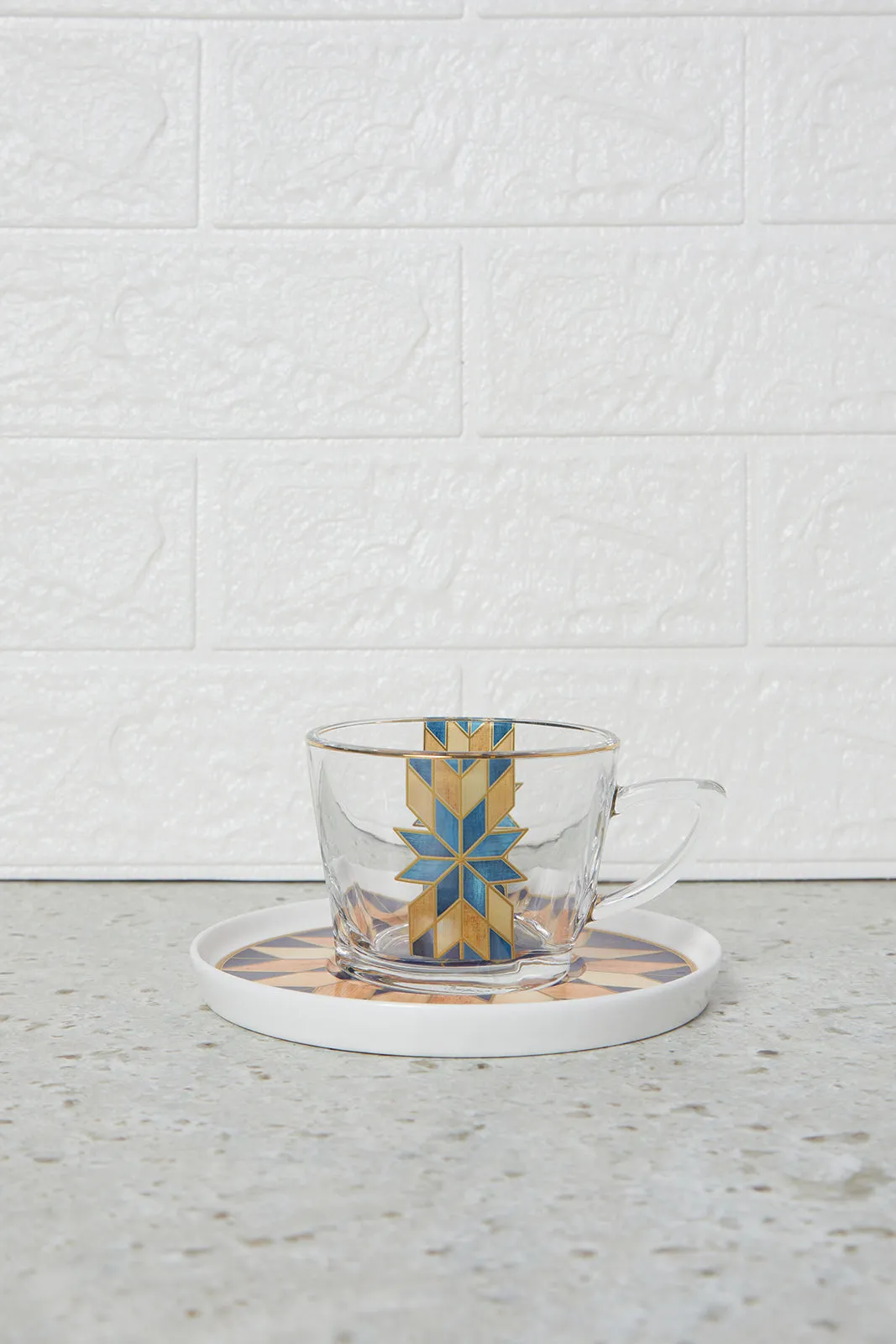 Transparent Printed  Tea Cup And Saucer (2 Piece)