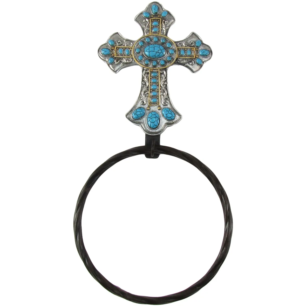 Turquoise Cross Wall Mount Towel Ring Hanger