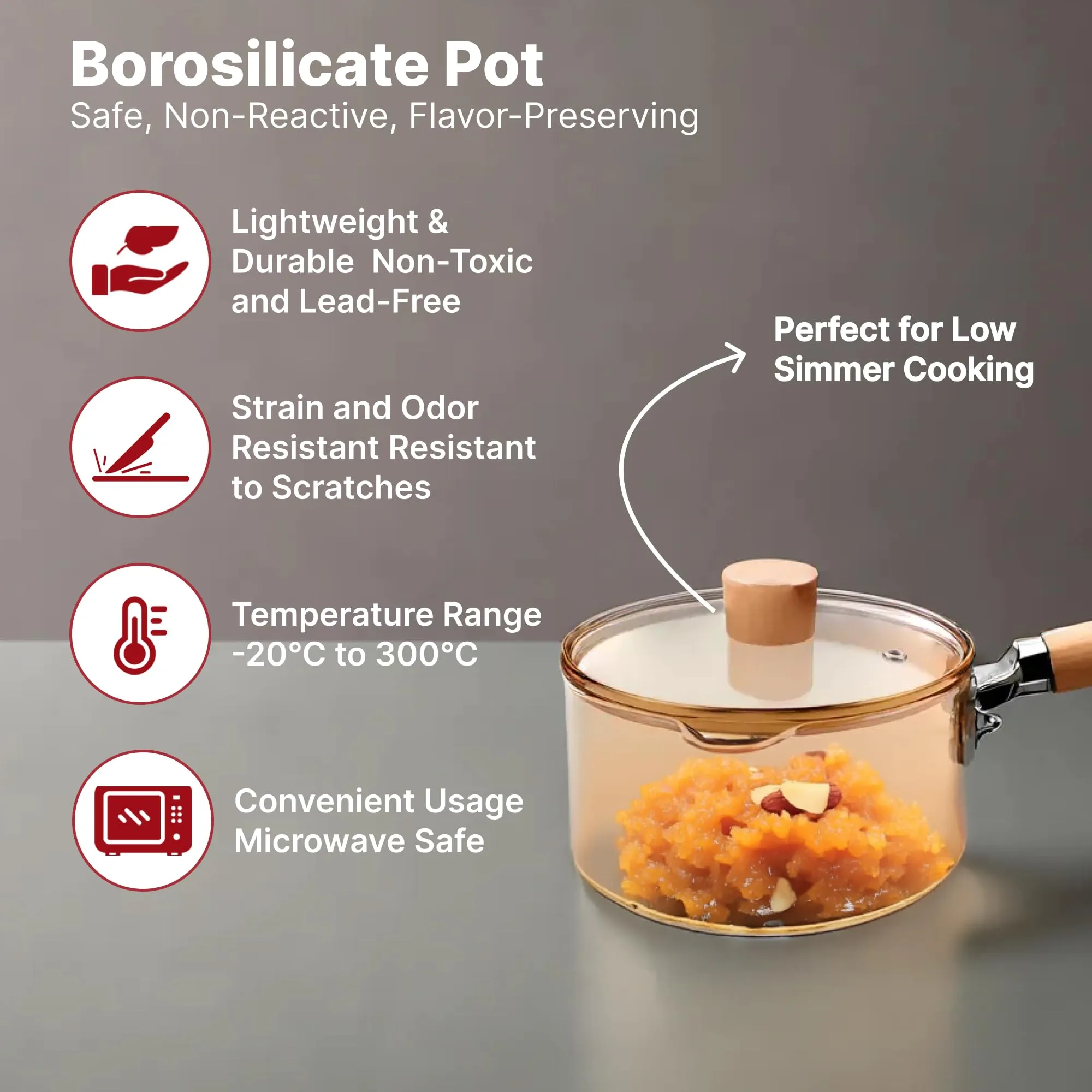 USHA SHRIRAM Borosilicate Sauce Pan with Lid & Handle (1.45L) | Small Milk Tea Pan | Boiling Pan | Patila for Cooking, Boiling | Glass Cookware for Gas Stove | Gift for Housewarming (Amber)