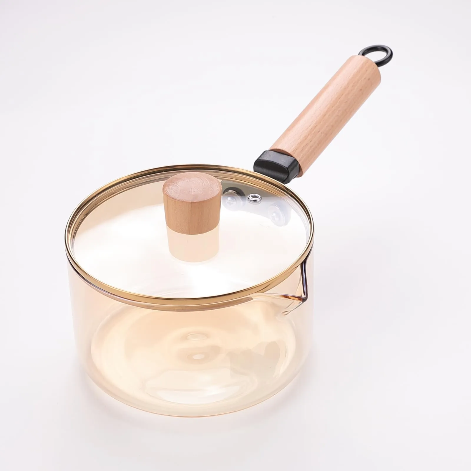 USHA SHRIRAM Borosilicate Sauce Pan with Lid & Handle (1.45L) | Small Milk Tea Pan | Boiling Pan | Patila for Cooking, Boiling | Glass Cookware for Gas Stove | Gift for Housewarming (Amber)