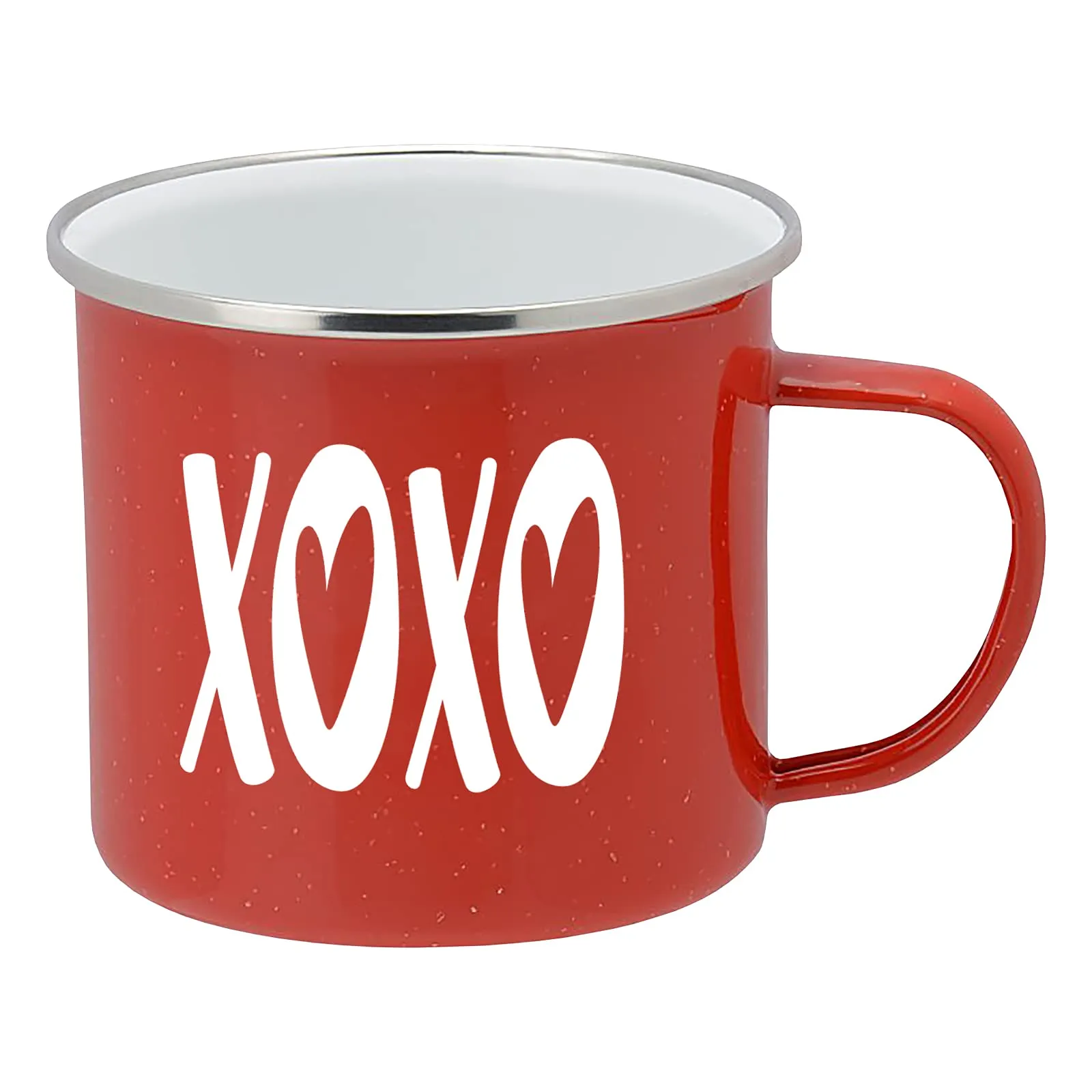 Valentines Day Gift and Home Decor - XOXO Enamel Camping Coffee Mug, 15 Ounce Tin Cup (Red)