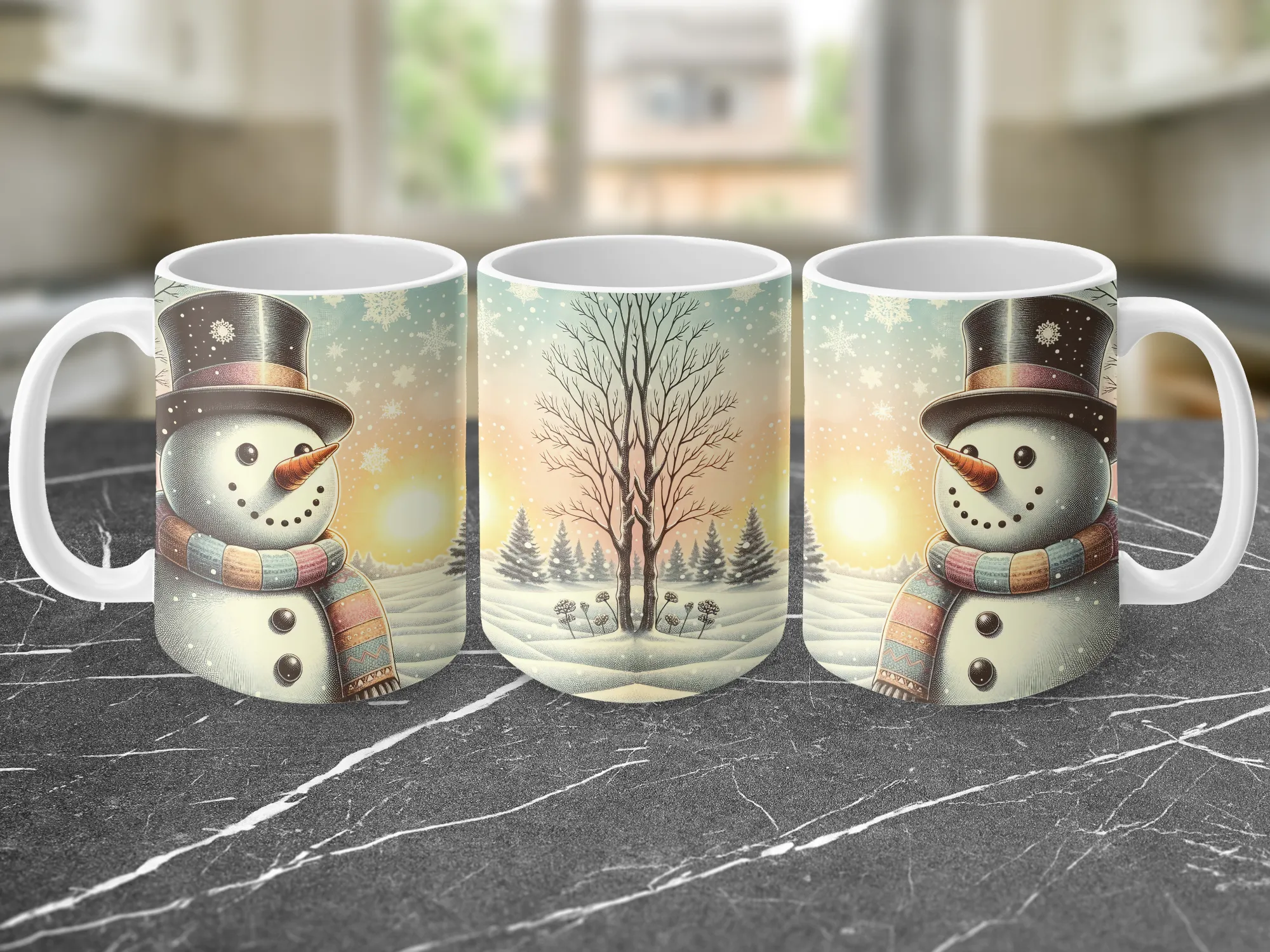 Vintage Style Winter Snowman Mug, Snowman Coffee Cup for Christmas, Ceramic Snowman Gift for Women, Christmas Mug