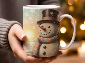 Vintage Style Winter Snowman Mug, Snowman Coffee Cup for Christmas, Ceramic Snowman Gift for Women, Christmas Mug