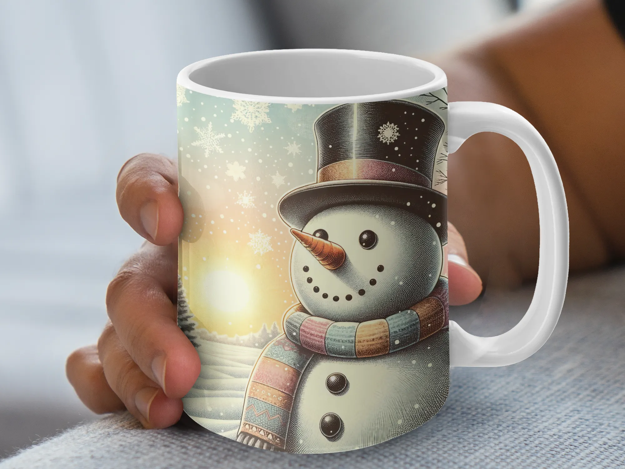 Vintage Style Winter Snowman Mug, Snowman Coffee Cup for Christmas, Ceramic Snowman Gift for Women, Christmas Mug