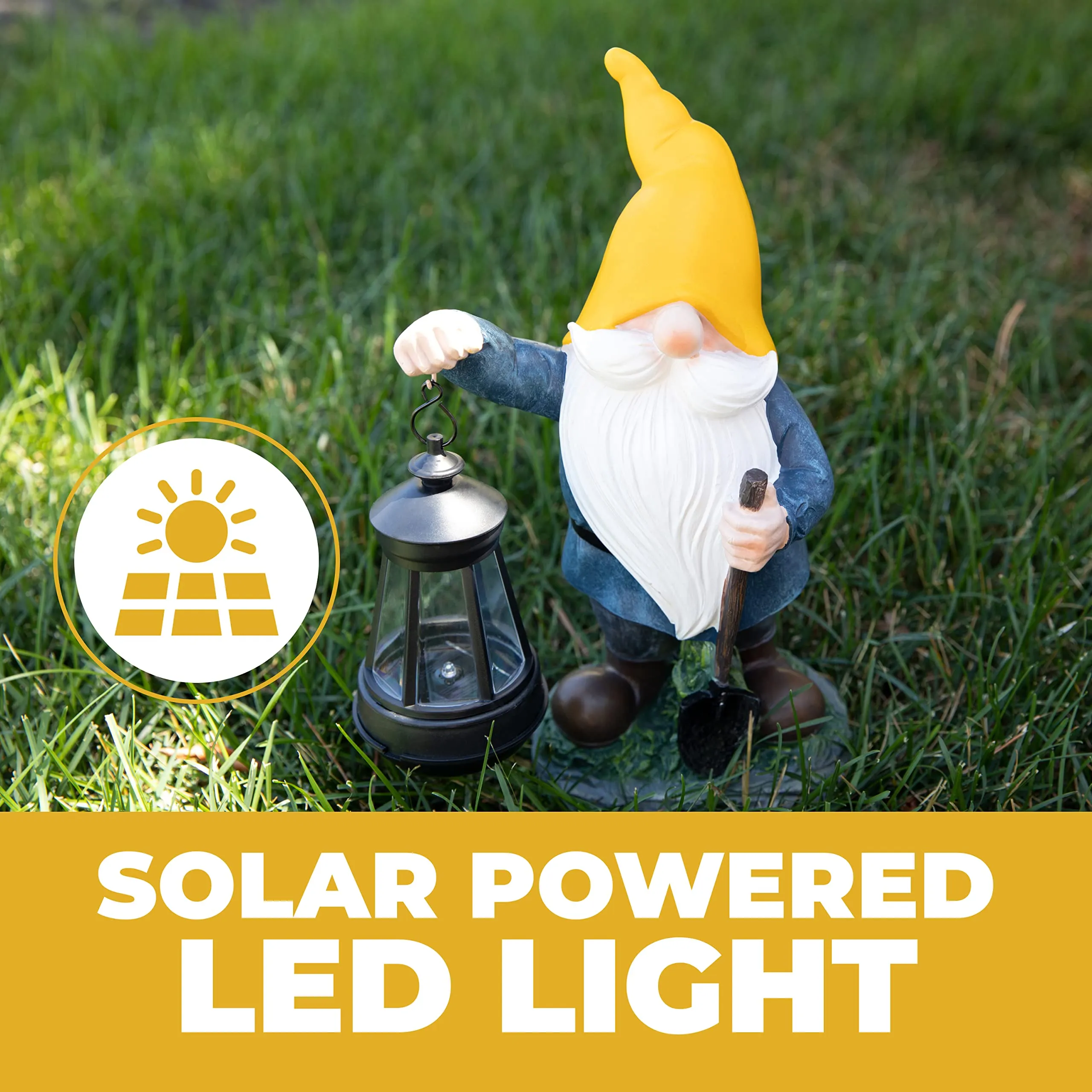 Vp Home Earnest Garden Gnome With Lantern Solar Powered Led Outdoor Decor Light (Yellow