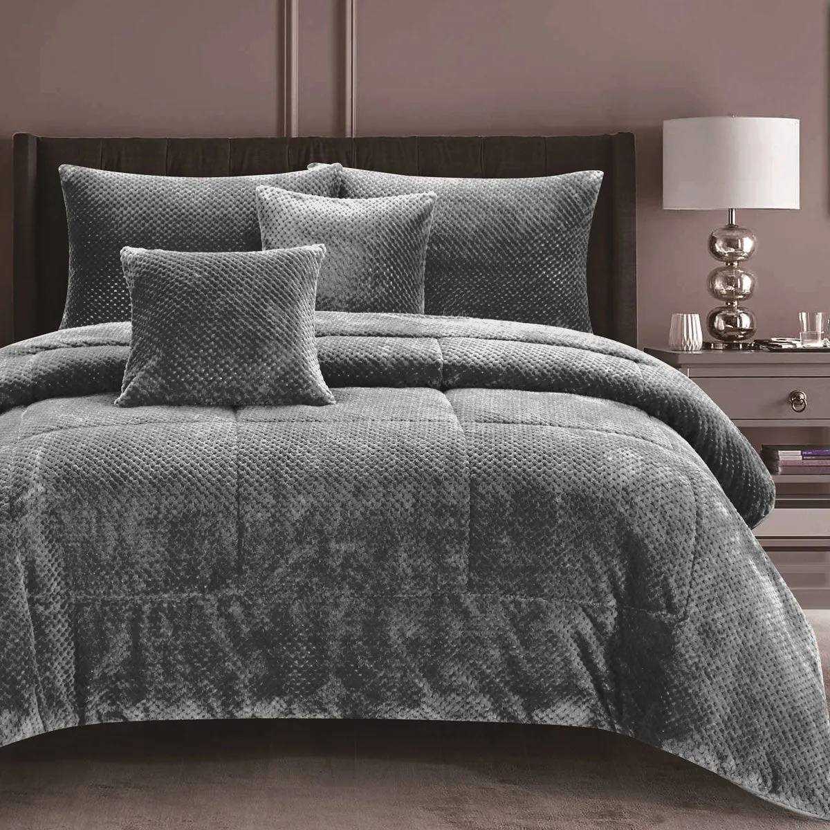 Waffle Fleece Frost Grey 3 Pcs Comforter Set King