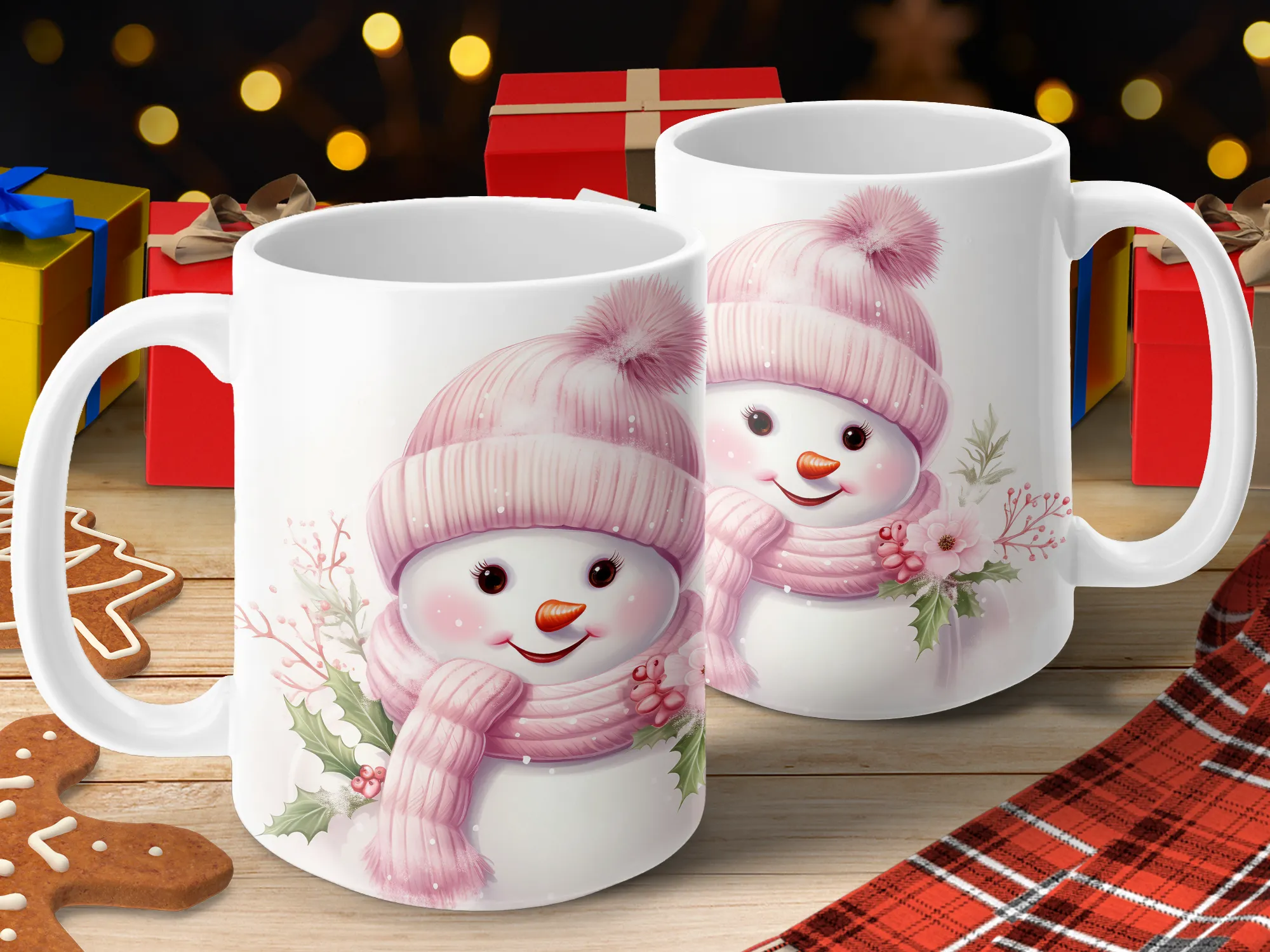 Watercolor Pink Snowman Coffee Mug, Watercolor Coffee Mug, Watercolor Mug, Winter Coffee Cup, Winter Gift for Her