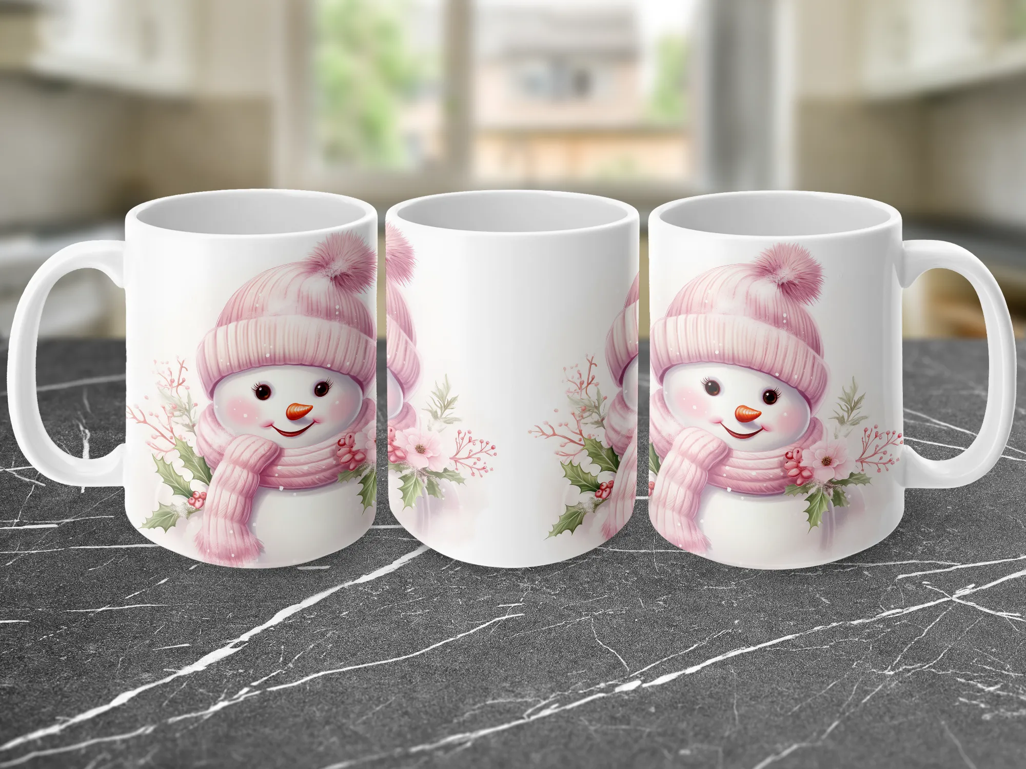 Watercolor Pink Snowman Coffee Mug, Watercolor Coffee Mug, Watercolor Mug, Winter Coffee Cup, Winter Gift for Her