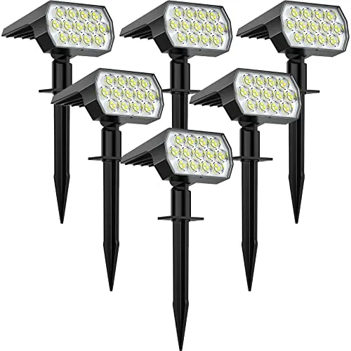 WELALO Solar Spot Lights Outdoor, [6 Pack/52 LED/3 Modes] 2-in-1 Solar Landscape Spotlights, Solar Powered Security Lights, IP65 Waterproof Wall Lights for Walkway Yard Garden Driveway(Cool White)