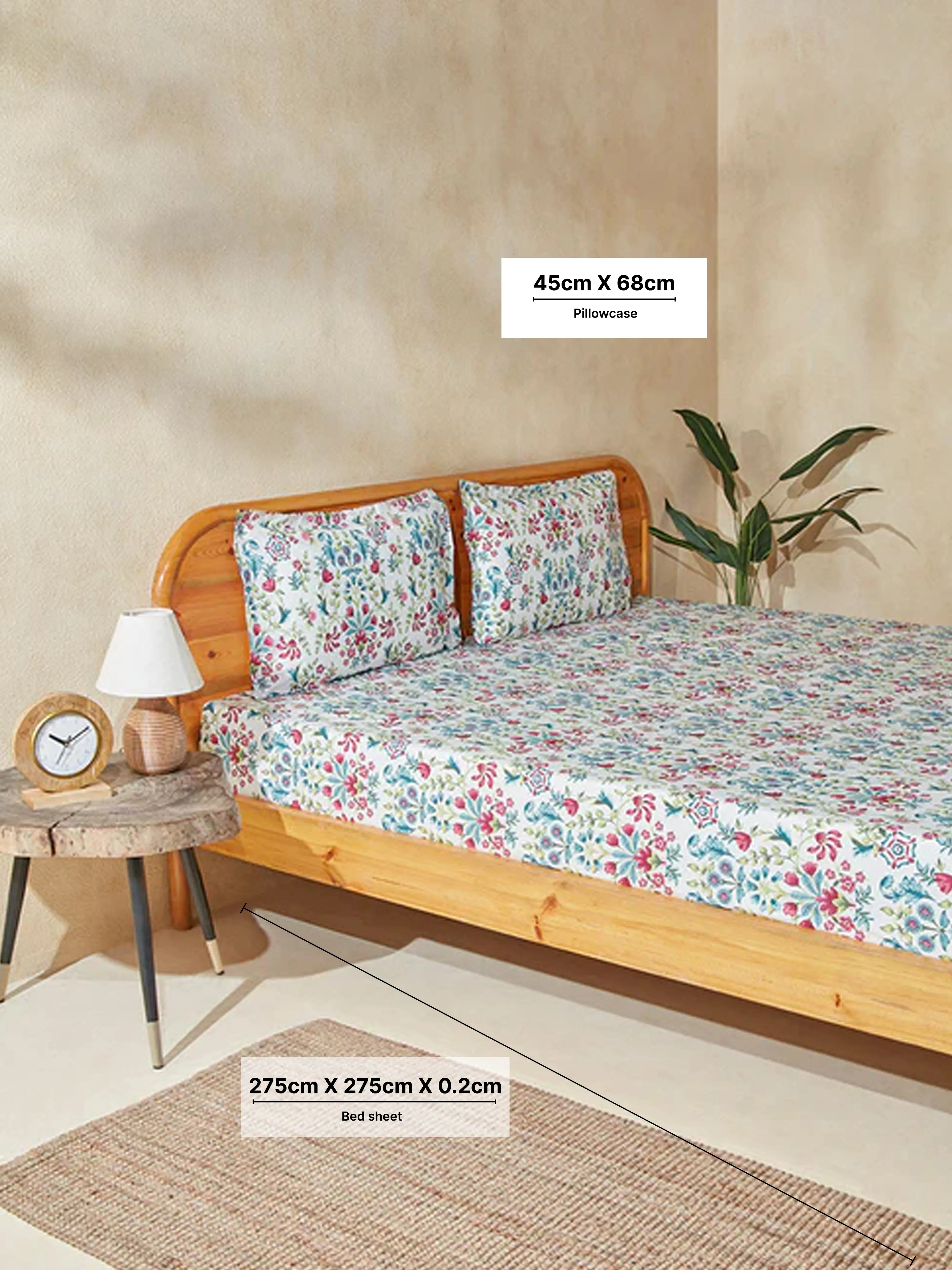 Westside Home Teal Floral King Bed Flat Sheet and Pillowcase Set