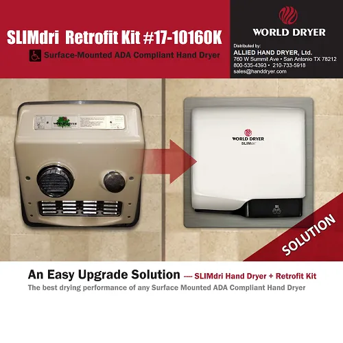 WORLD DRYER® Model# 17-10160K® SLIMdri® L-Series Retrofit Kit (Adapter Plate) - Brushed (Satin) Stainless Steel (HAND DRYER NOT INCLUDED)