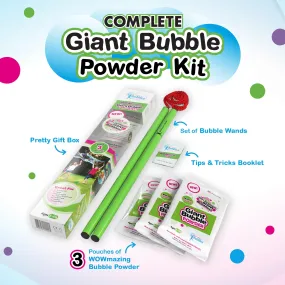 WOWmazing Giant Bubble Powder 4-Piece Kit | Wand   3 Packets Bubble Powder