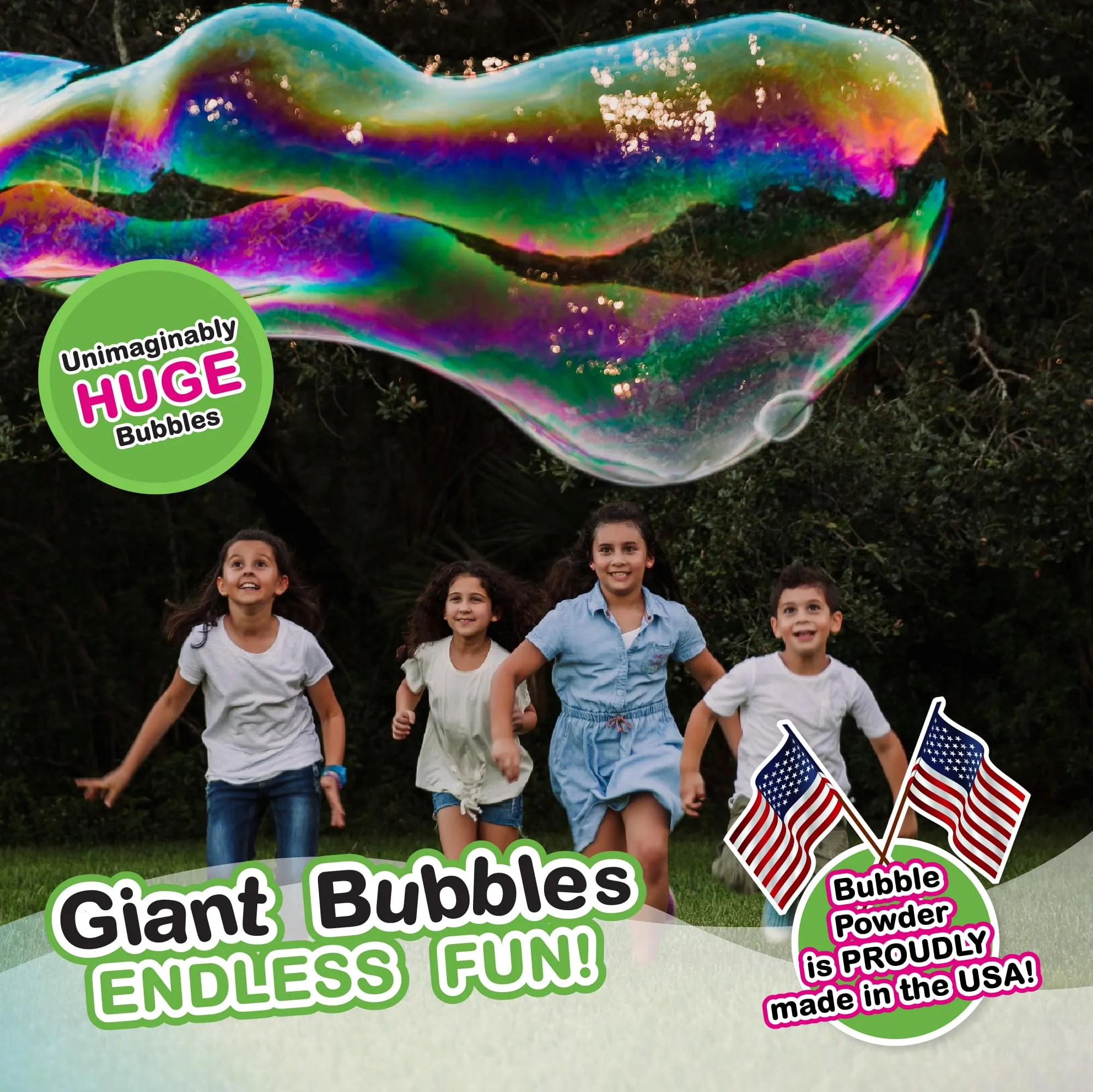 WOWmazing Giant Bubble Powder 4-Piece Kit | Wand   3 Packets Bubble Powder