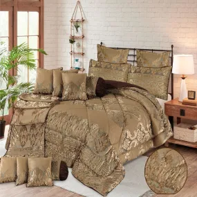 Zenith14 Pcs Velvet Ash Brown Bed Set with Filled Comforter